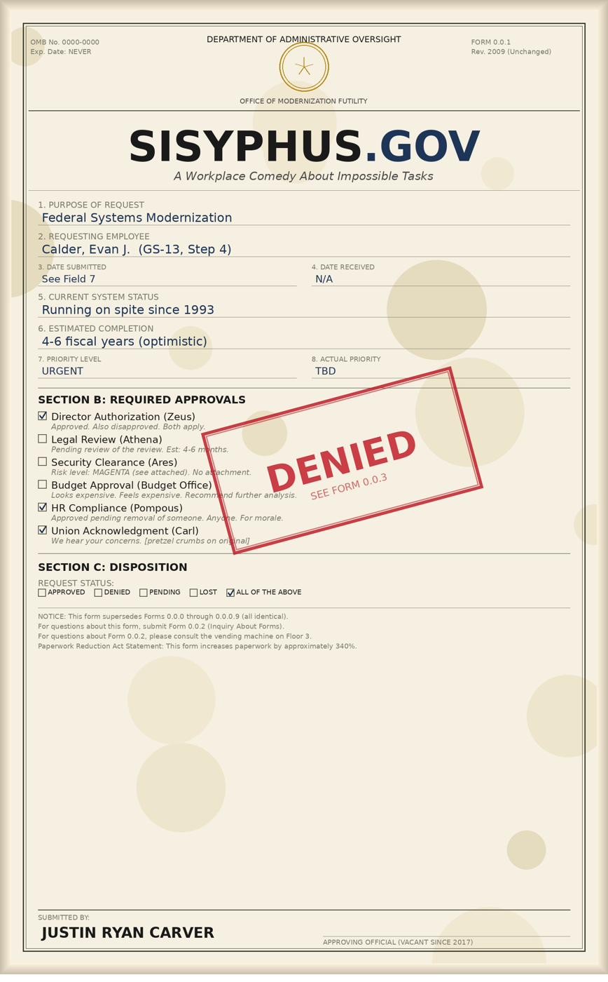 Sisyphus.gov book cover — designed as a satirical government form