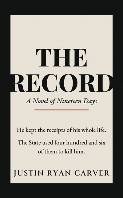The Record book cover — stark type on a pale field